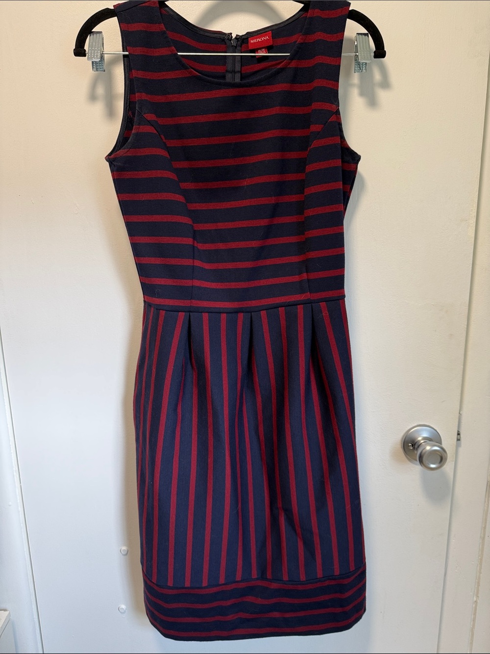 Merona Navy and Red Striped Sleeveless Midi Dress